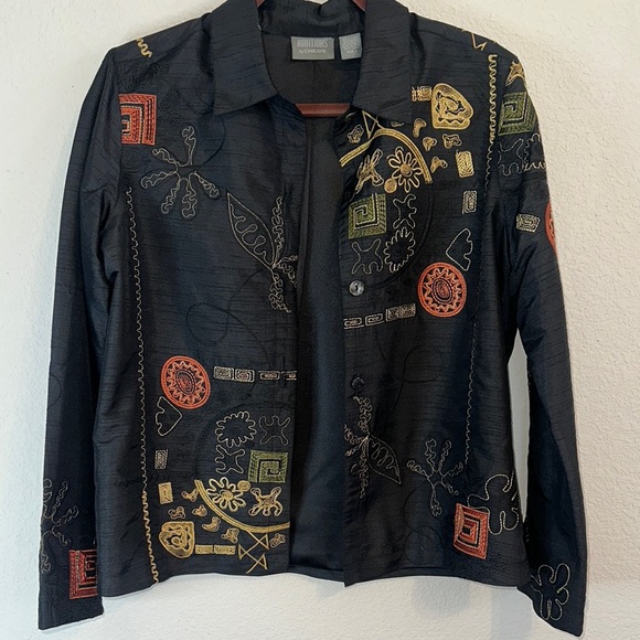 Additions by Chico’s Jackets & Blazers - Elegant Black Blazer with Colorful Embroidery